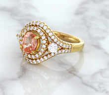 Load image into Gallery viewer, 1.01ct Oval Padparadscha Ring with Double Diamond Halo in 18K Rose Gold
