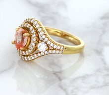 Load image into Gallery viewer, 1.01ct Oval Padparadscha Ring with Double Diamond Halo in 18K Rose Gold
