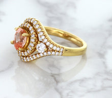 Load image into Gallery viewer, 1.01ct Oval Padparadscha Ring with Double Diamond Halo in 18K Rose Gold