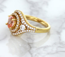 Load image into Gallery viewer, 1.01ct Oval Padparadscha Ring with Double Diamond Halo in 18K Rose Gold