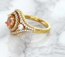 Load image into Gallery viewer, 1.01ct Oval Padparadscha Ring with Double Diamond Halo in 18K Rose Gold