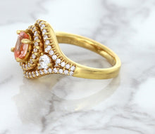 Load image into Gallery viewer, 1.01ct Oval Padparadscha Ring with Double Diamond Halo in 18K Rose Gold