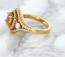 Load image into Gallery viewer, 1.01ct Oval Padparadscha Ring with Double Diamond Halo in 18K Rose Gold