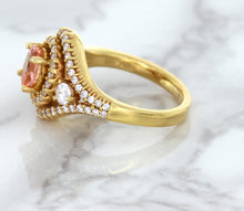 Load image into Gallery viewer, 1.01ct Oval Padparadscha Ring with Double Diamond Halo in 18K Rose Gold