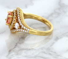 Load image into Gallery viewer, 1.01ct Oval Padparadscha Ring with Double Diamond Halo in 18K Rose Gold