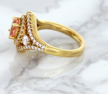 Load image into Gallery viewer, 1.01ct Oval Padparadscha Ring with Double Diamond Halo in 18K Rose Gold