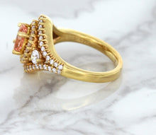 Load image into Gallery viewer, 1.01ct Oval Padparadscha Ring with Double Diamond Halo in 18K Rose Gold
