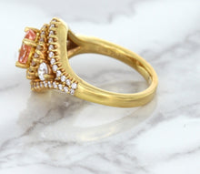Load image into Gallery viewer, 1.01ct Oval Padparadscha Ring with Double Diamond Halo in 18K Rose Gold
