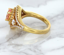 Load image into Gallery viewer, 1.01ct Oval Padparadscha Ring with Double Diamond Halo in 18K Rose Gold