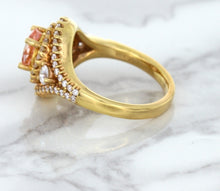 Load image into Gallery viewer, 1.01ct Oval Padparadscha Ring with Double Diamond Halo in 18K Rose Gold