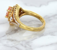 Load image into Gallery viewer, 1.01ct Oval Padparadscha Ring with Double Diamond Halo in 18K Rose Gold