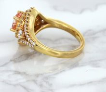 Load image into Gallery viewer, 1.01ct Oval Padparadscha Ring with Double Diamond Halo in 18K Rose Gold