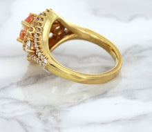 Load image into Gallery viewer, 1.01ct Oval Padparadscha Ring with Double Diamond Halo in 18K Rose Gold