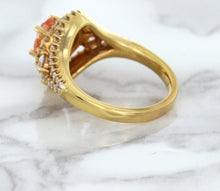 Load image into Gallery viewer, 1.01ct Oval Padparadscha Ring with Double Diamond Halo in 18K Rose Gold