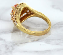 Load image into Gallery viewer, 1.01ct Oval Padparadscha Ring with Double Diamond Halo in 18K Rose Gold