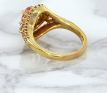 Load image into Gallery viewer, 1.01ct Oval Padparadscha Ring with Double Diamond Halo in 18K Rose Gold