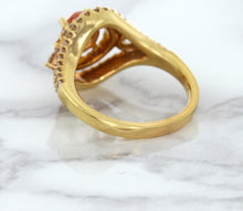 Load image into Gallery viewer, 1.01ct Oval Padparadscha Ring with Double Diamond Halo in 18K Rose Gold