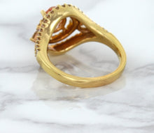 Load image into Gallery viewer, 1.01ct Oval Padparadscha Ring with Double Diamond Halo in 18K Rose Gold