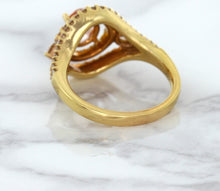 Load image into Gallery viewer, 1.01ct Oval Padparadscha Ring with Double Diamond Halo in 18K Rose Gold