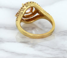 Load image into Gallery viewer, 1.01ct Oval Padparadscha Ring with Double Diamond Halo in 18K Rose Gold