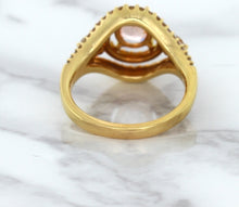 Load image into Gallery viewer, 1.01ct Oval Padparadscha Ring with Double Diamond Halo in 18K Rose Gold