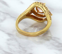 Load image into Gallery viewer, 1.01ct Oval Padparadscha Ring with Double Diamond Halo in 18K Rose Gold