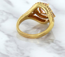 Load image into Gallery viewer, 1.01ct Oval Padparadscha Ring with Double Diamond Halo in 18K Rose Gold