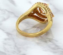 Load image into Gallery viewer, 1.01ct Oval Padparadscha Ring with Double Diamond Halo in 18K Rose Gold