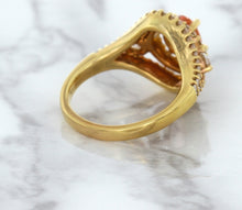 Load image into Gallery viewer, 1.01ct Oval Padparadscha Ring with Double Diamond Halo in 18K Rose Gold