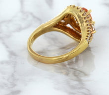 Load image into Gallery viewer, 1.01ct Oval Padparadscha Ring with Double Diamond Halo in 18K Rose Gold