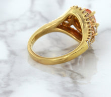 Load image into Gallery viewer, 1.01ct Oval Padparadscha Ring with Double Diamond Halo in 18K Rose Gold