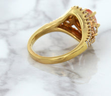 Load image into Gallery viewer, 1.01ct Oval Padparadscha Ring with Double Diamond Halo in 18K Rose Gold