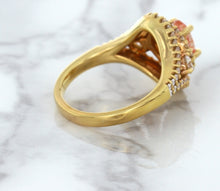 Load image into Gallery viewer, 1.01ct Oval Padparadscha Ring with Double Diamond Halo in 18K Rose Gold