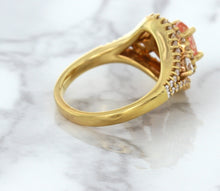 Load image into Gallery viewer, 1.01ct Oval Padparadscha Ring with Double Diamond Halo in 18K Rose Gold