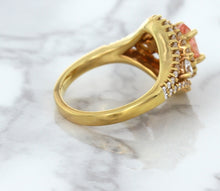 Load image into Gallery viewer, 1.01ct Oval Padparadscha Ring with Double Diamond Halo in 18K Rose Gold