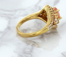 Load image into Gallery viewer, 1.01ct Oval Padparadscha Ring with Double Diamond Halo in 18K Rose Gold