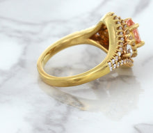 Load image into Gallery viewer, 1.01ct Oval Padparadscha Ring with Double Diamond Halo in 18K Rose Gold