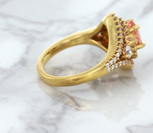 Load image into Gallery viewer, 1.01ct Oval Padparadscha Ring with Double Diamond Halo in 18K Rose Gold