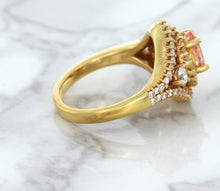 Load image into Gallery viewer, 1.01ct Oval Padparadscha Ring with Double Diamond Halo in 18K Rose Gold