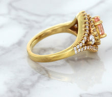 Load image into Gallery viewer, 1.01ct Oval Padparadscha Ring with Double Diamond Halo in 18K Rose Gold