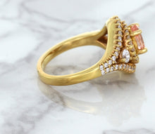 Load image into Gallery viewer, 1.01ct Oval Padparadscha Ring with Double Diamond Halo in 18K Rose Gold