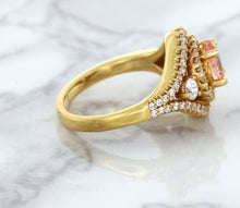 Load image into Gallery viewer, 1.01ct Oval Padparadscha Ring with Double Diamond Halo in 18K Rose Gold