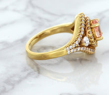 Load image into Gallery viewer, 1.01ct Oval Padparadscha Ring with Double Diamond Halo in 18K Rose Gold