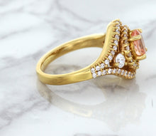 Load image into Gallery viewer, 1.01ct Oval Padparadscha Ring with Double Diamond Halo in 18K Rose Gold