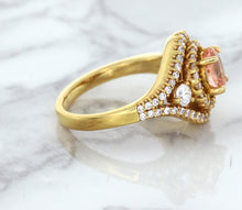 Load image into Gallery viewer, 1.01ct Oval Padparadscha Ring with Double Diamond Halo in 18K Rose Gold