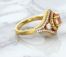Load image into Gallery viewer, 1.01ct Oval Padparadscha Ring with Double Diamond Halo in 18K Rose Gold