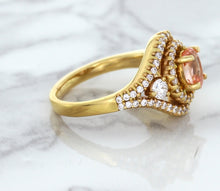 Load image into Gallery viewer, 1.01ct Oval Padparadscha Ring with Double Diamond Halo in 18K Rose Gold