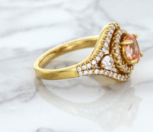 Load image into Gallery viewer, 1.01ct Oval Padparadscha Ring with Double Diamond Halo in 18K Rose Gold