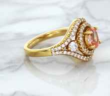 Load image into Gallery viewer, 1.01ct Oval Padparadscha Ring with Double Diamond Halo in 18K Rose Gold