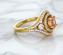 Load image into Gallery viewer, 1.01ct Oval Padparadscha Ring with Double Diamond Halo in 18K Rose Gold